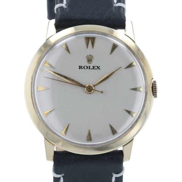 57_2ef8e818-8e1f-49c0-a4c0-6092f9e233fe Rolex Vintage Silver Dial 14k Solid Gold 33mm Manual Wind Men’s Watch 3038