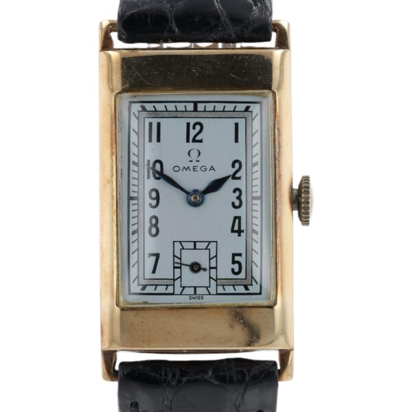 57_4cb27ef2-1e82-4ee5-9aa9-dfd498104450 Omega T17 Light Blue Color Dial 9k Gold 20mm Manual Wind Unisex Watch