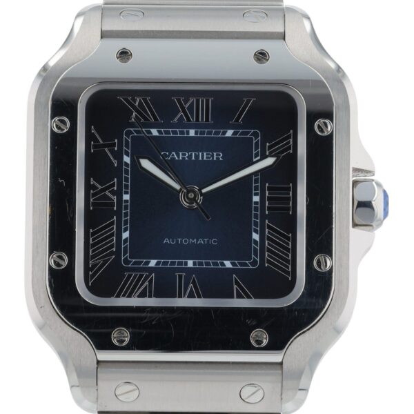 Cartier Santos Stainless Steel Blue Dial Medium Size Automatic Mens WSSA0063