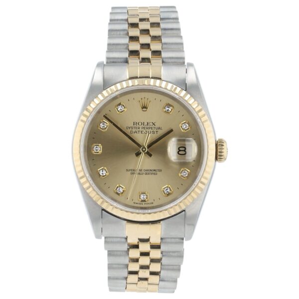 Rolex Datejust Gold & Steel Diamond Champagne Dial 36mm Automatic Mens 16233