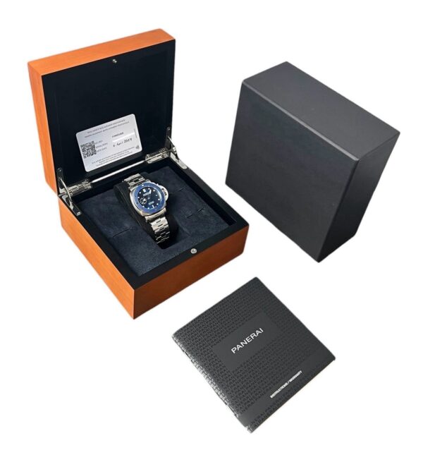 Panerai Submersible Stainless Steel Blue Dial 42mm Automatic Mens Watch PAM0168