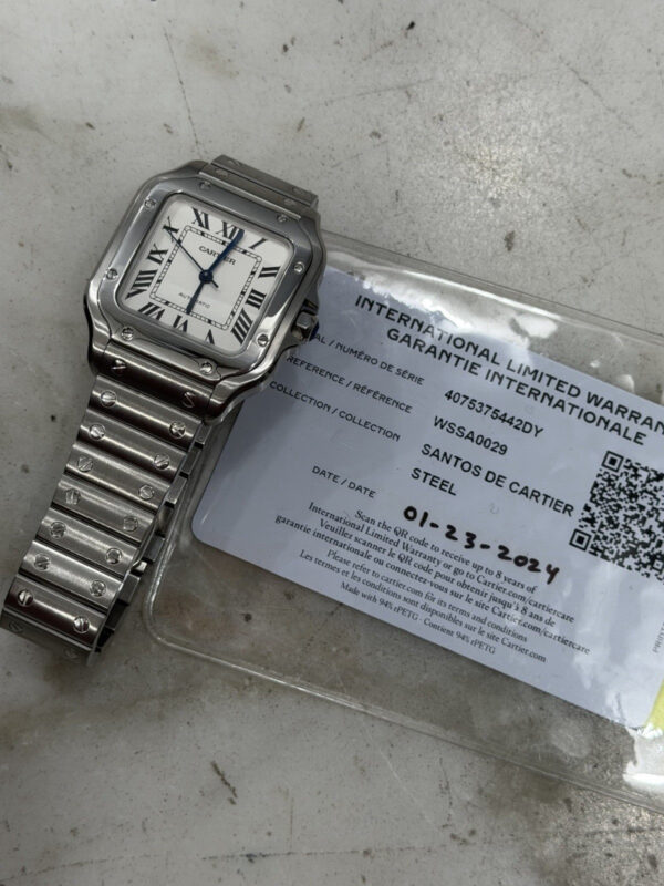 57_d1ff51b2-b248-49df-892b-0182c565c23a 2024 Cartier Santos WSSA0029 Automatic Stainless White Dial Midsize Watch 35mm