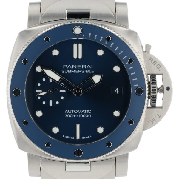 Panerai Submersible Stainless Steel Blue Dial 42mm Automatic Mens Watch PAM0168