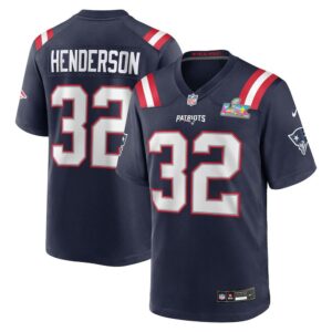 fhwiefjew32-2000x2000-1 Men's New England Patriots #32 TreVeyon Henderson Navy Super Bowl LX Patch Game Jersey