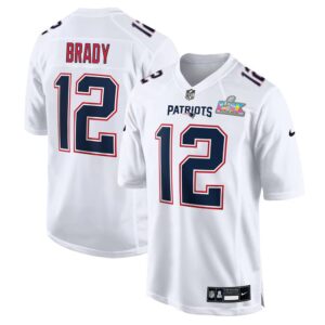 Men's New England Patriots #12 Tom Brady White Super Bowl LX Patch Tundra Fashion Game Jersey